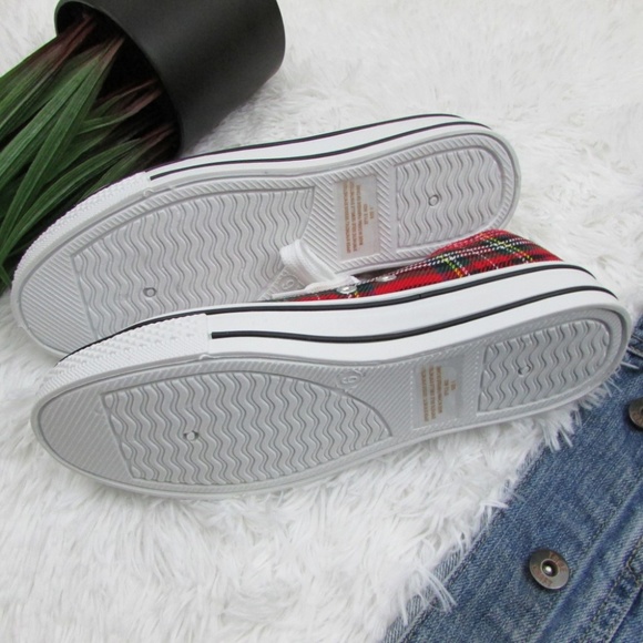 Streetwear Society Red Plaid Canvas Sneakers - Picture 7 of 8